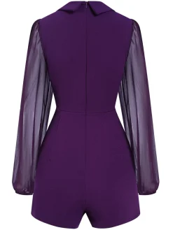 Hot Retro Stage 1950s Solid Translucent Sleeve Patchwork Romper
