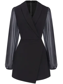 Hot Retro Stage 1950s Solid Translucent Sleeve Patchwork Romper