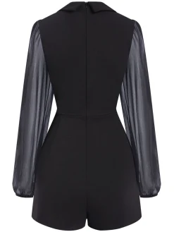 Hot Retro Stage 1950s Solid Translucent Sleeve Patchwork Romper