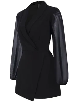 Hot Retro Stage 1950s Solid Translucent Sleeve Patchwork Romper