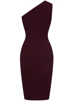 Fashion Retro Stage 1960s Solid Tulip Hem Ruffle One-Shoulder Dress