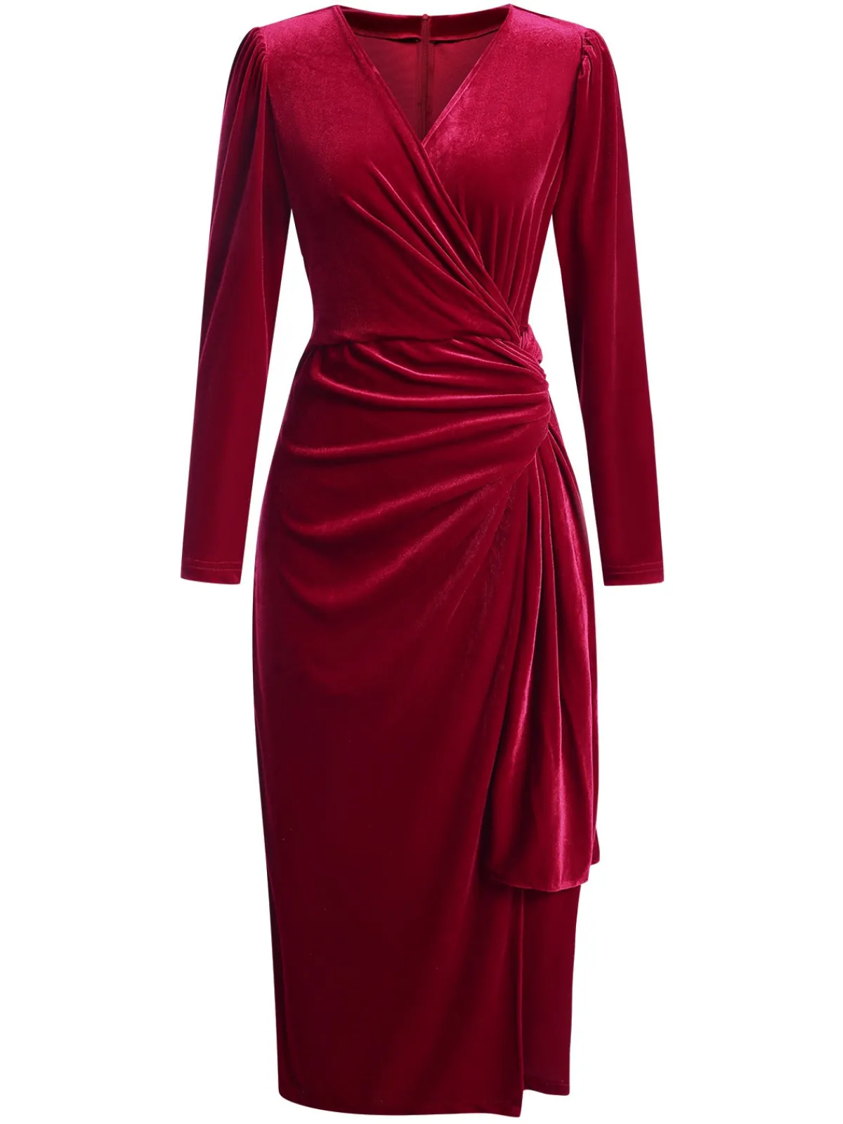 Clearance Retro Stage 1960s Solid Twist V-Neck Velvet Dress