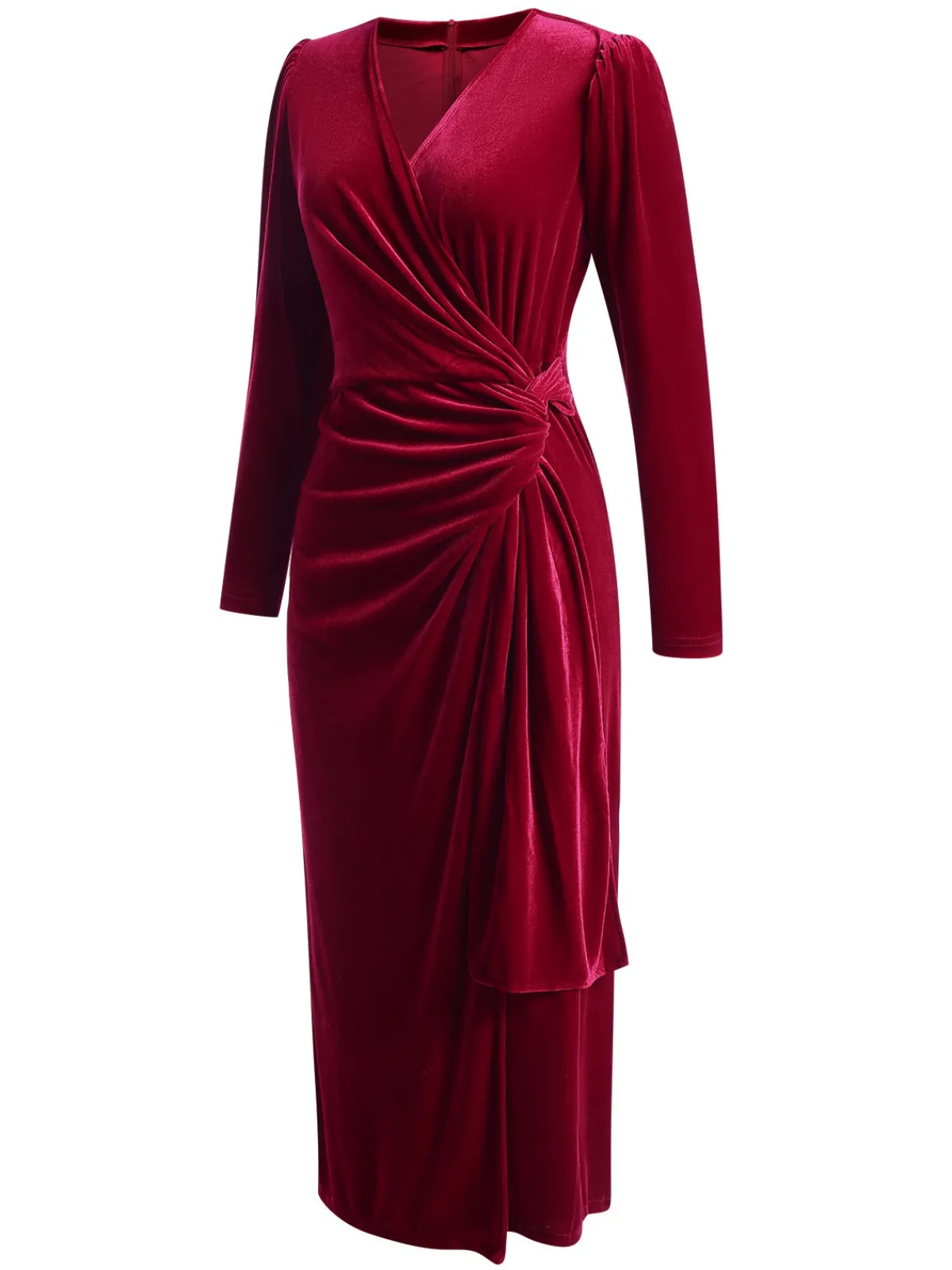 Clearance Retro Stage 1960s Solid Twist V-Neck Velvet Dress