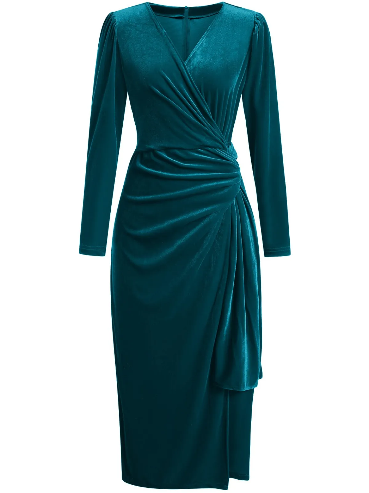 Clearance Retro Stage 1960s Solid Twist V-Neck Velvet Dress