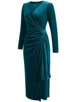 Clearance Retro Stage 1960s Solid Twist V-Neck Velvet Dress