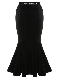 Clearance Retro Stage 1930s Solid Velvet Mermaid Skirt