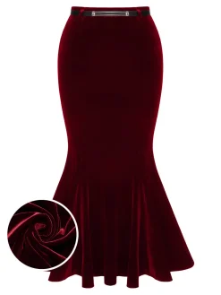 Clearance Retro Stage 1930s Solid Velvet Mermaid Skirt