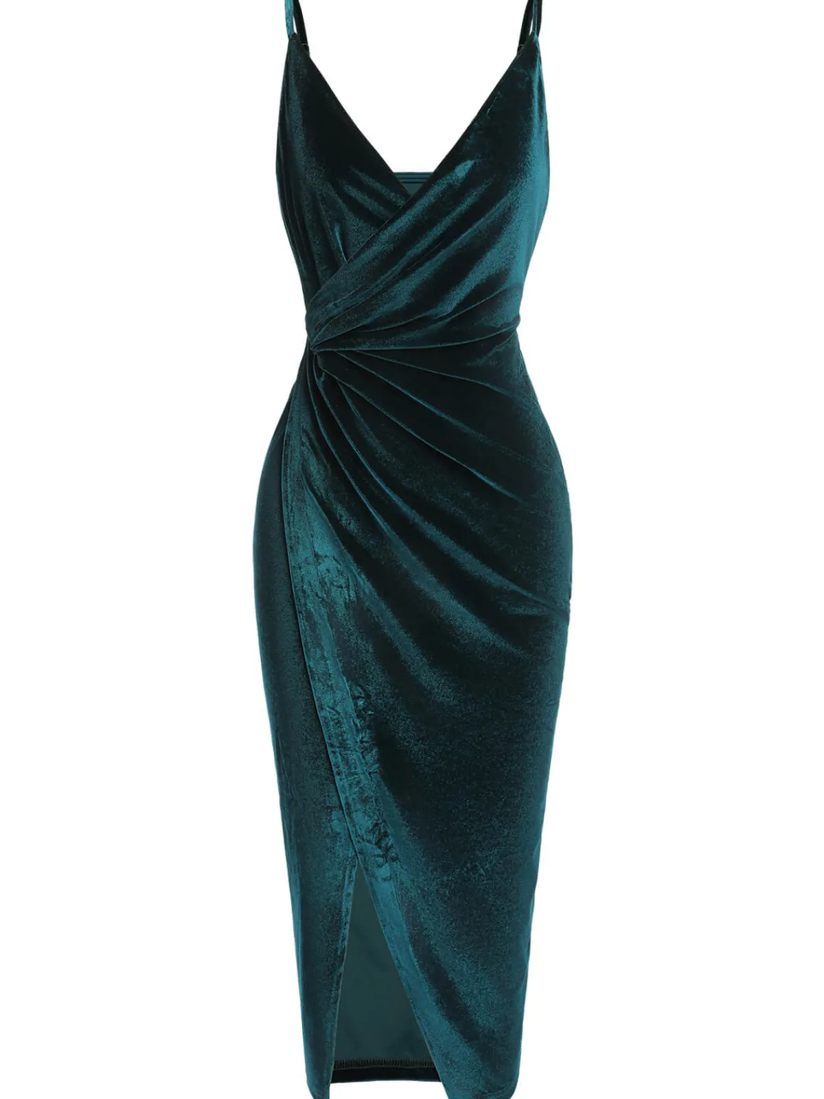 Sale Retro Stage 1960s Solid Velvet V-Neck Strap Dress