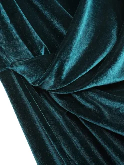 Sale Retro Stage 1960s Solid Velvet V-Neck Strap Dress