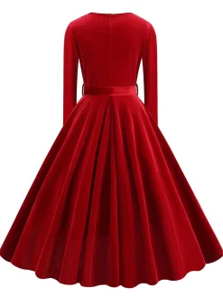 Discount Retro Stage 1950s Solid Velvet V-Neck Swing Dress
