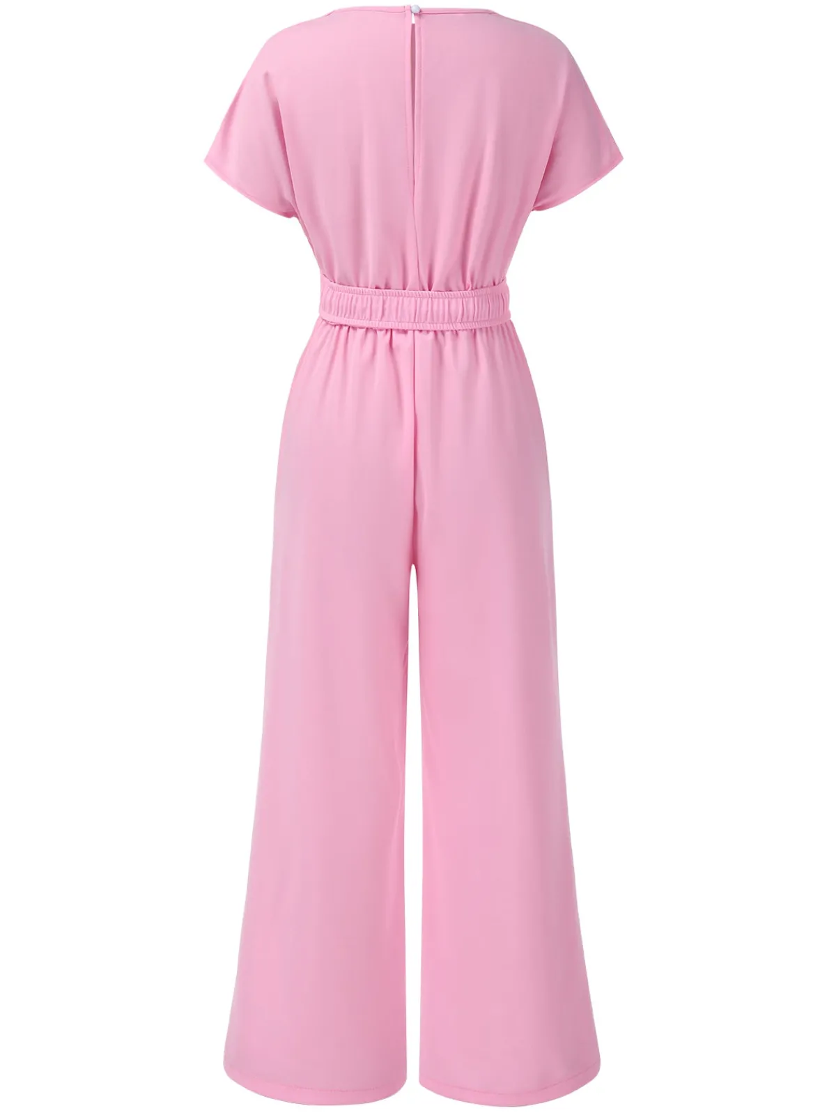 Discount Retro Stage 1950s Solid V-Neck Belted Jumpsuit