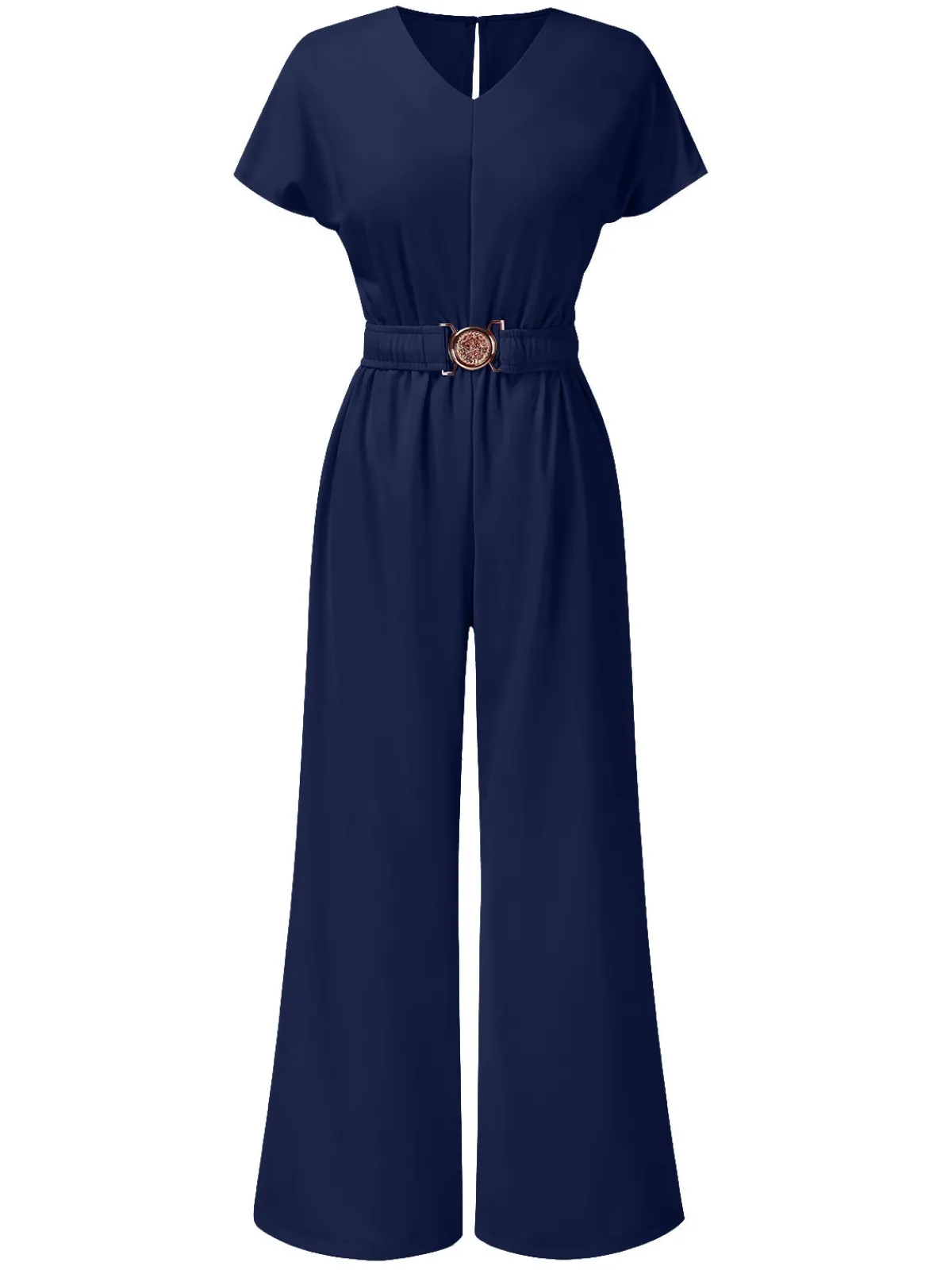 Discount Retro Stage 1950s Solid V-Neck Belted Jumpsuit