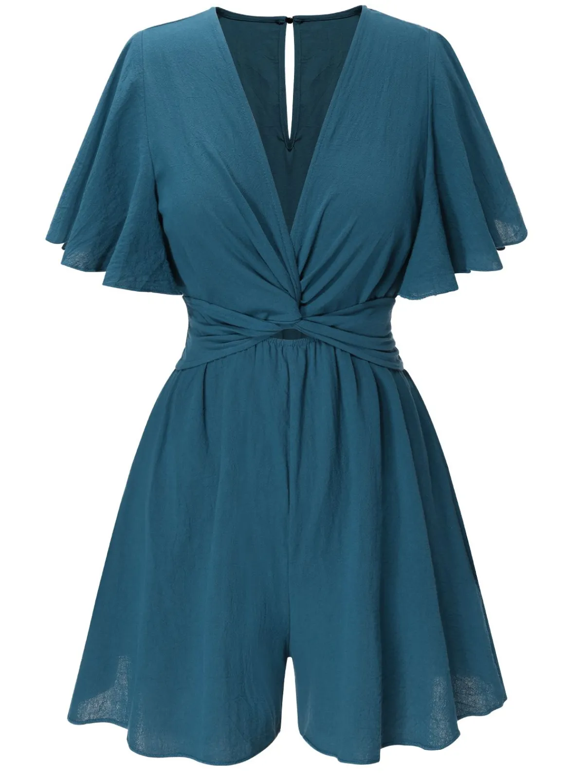 Hot Retro Stage 1950s Solid V-Neck Cotton Flounce Sleeve Romper