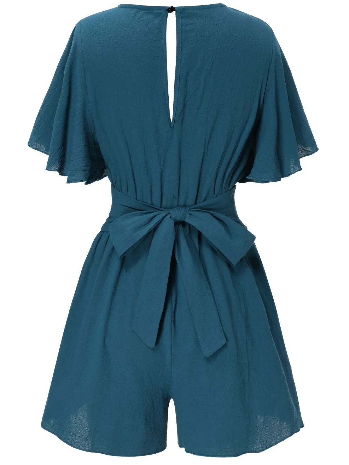 Hot Retro Stage 1950s Solid V-Neck Cotton Flounce Sleeve Romper