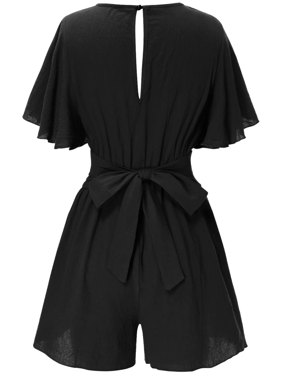 Hot Retro Stage 1950s Solid V-Neck Cotton Flounce Sleeve Romper