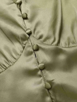 Best Retro Stage 1940s Solid V-Neck Faux Satin Button Dress