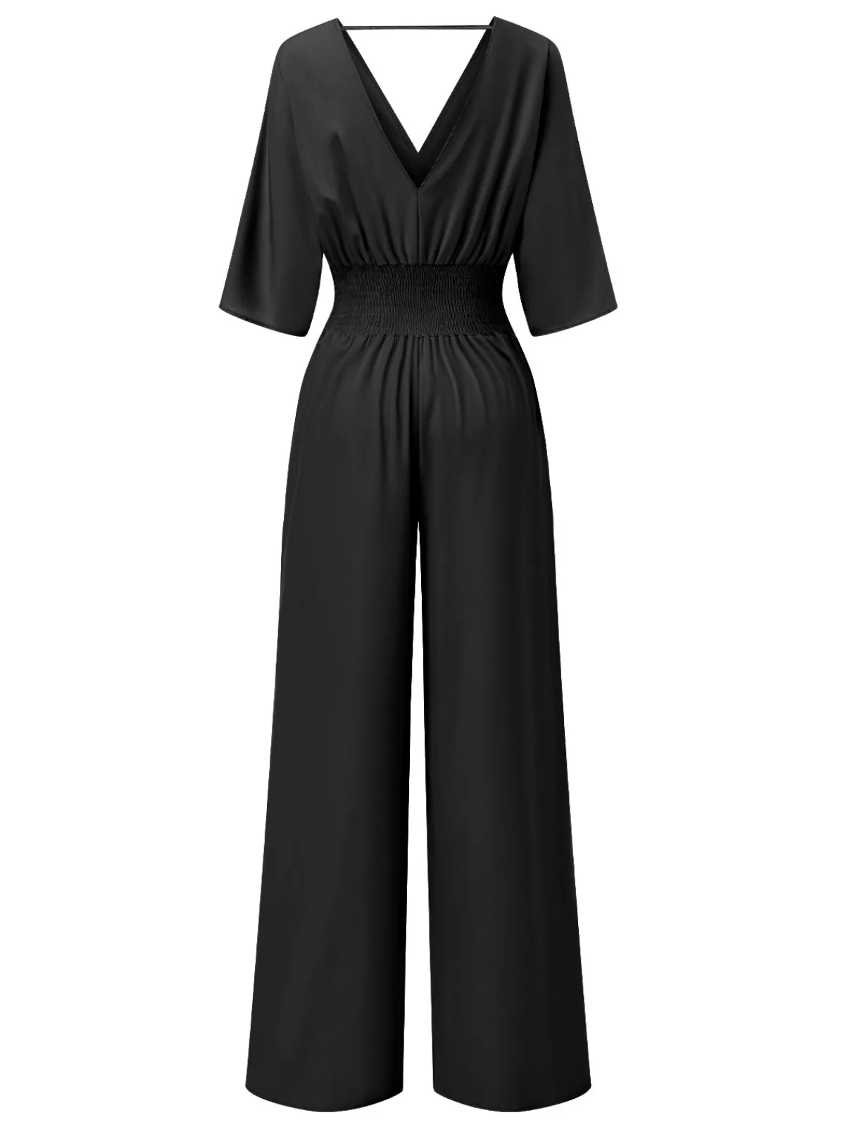 Hot Retro Stage 1940s Solid V-Neck Half Sleeves Jumpsuit