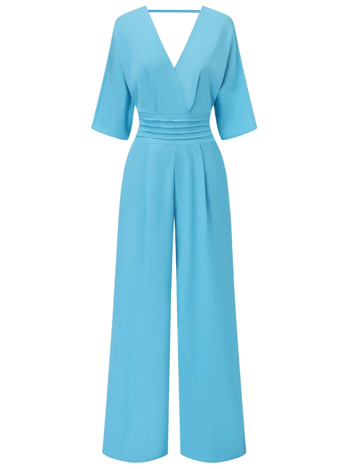 Hot Retro Stage 1940s Solid V-Neck Half Sleeves Jumpsuit