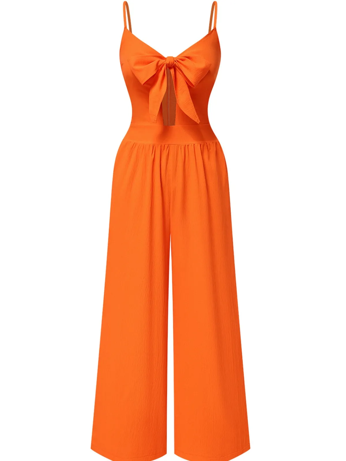 Best Retro Stage 1940s Solid V-Neck Hollow-Out Bow Straps Jumpsuit