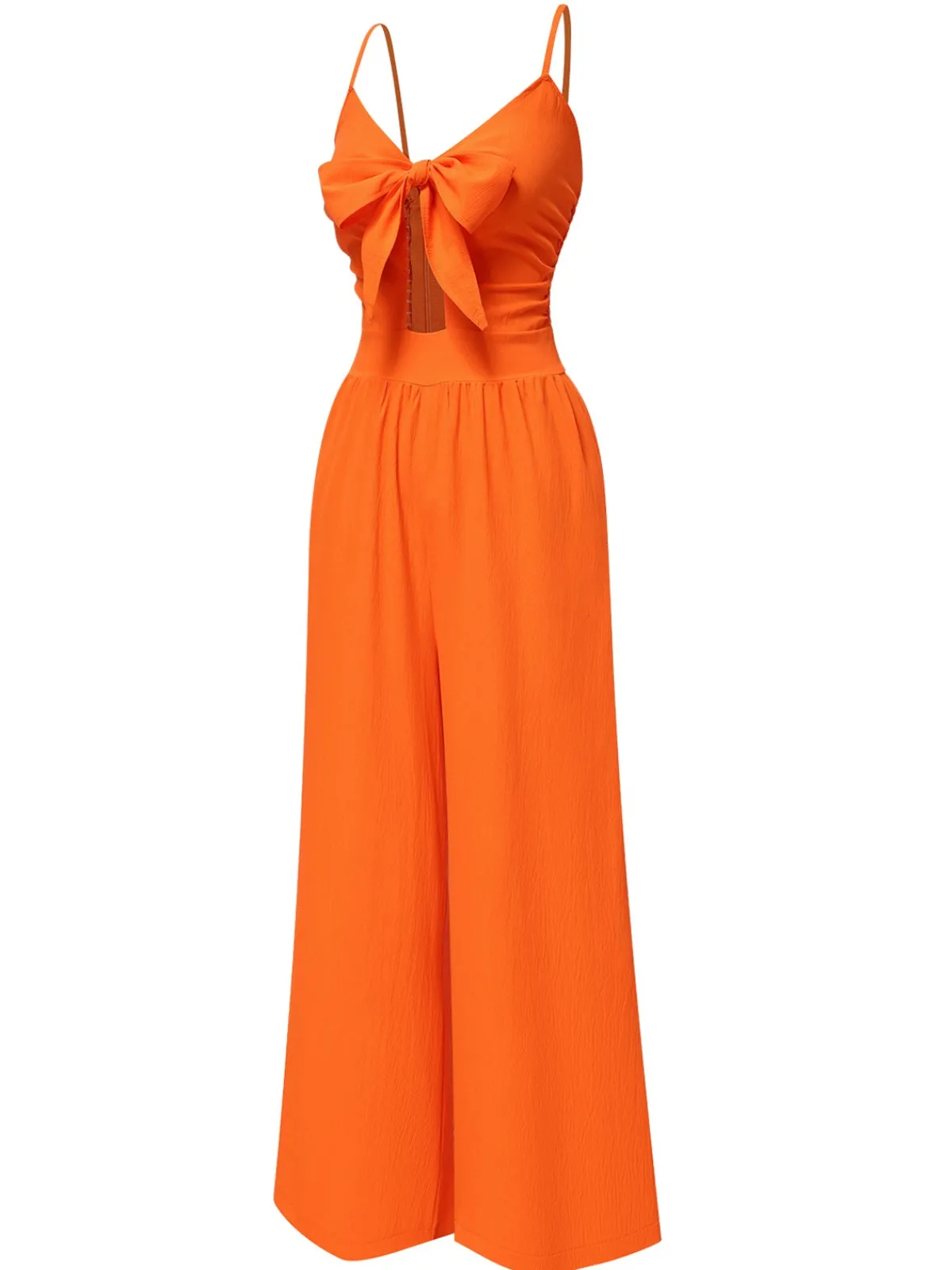 Best Retro Stage 1940s Solid V-Neck Hollow-Out Bow Straps Jumpsuit