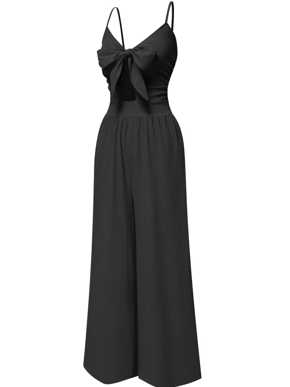 Best Retro Stage 1940s Solid V-Neck Hollow-Out Bow Straps Jumpsuit