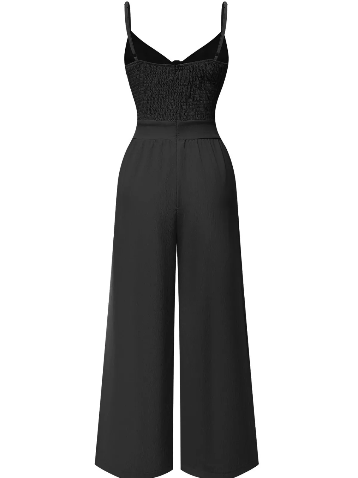 Best Retro Stage 1940s Solid V-Neck Hollow-Out Bow Straps Jumpsuit