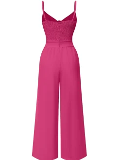 Best Retro Stage 1940s Solid V-Neck Hollow-Out Bow Straps Jumpsuit