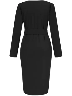 Sale Retro Stage 1960s Solid V-Neck Pleated Button Dress