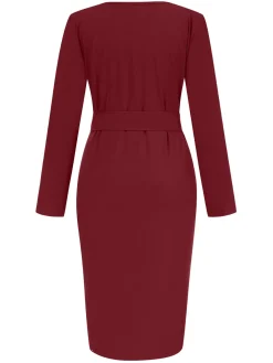 Sale Retro Stage 1960s Solid V-Neck Pleated Button Dress