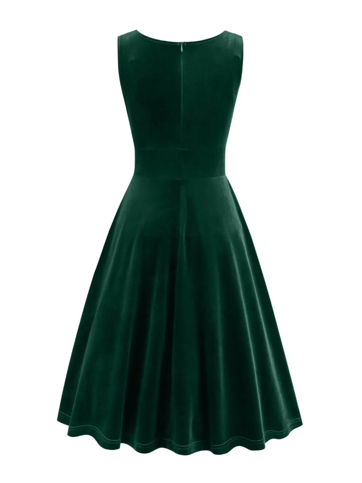 Discount Retro Stage 1950s Solid V-Neck Pleated Velvet Dress