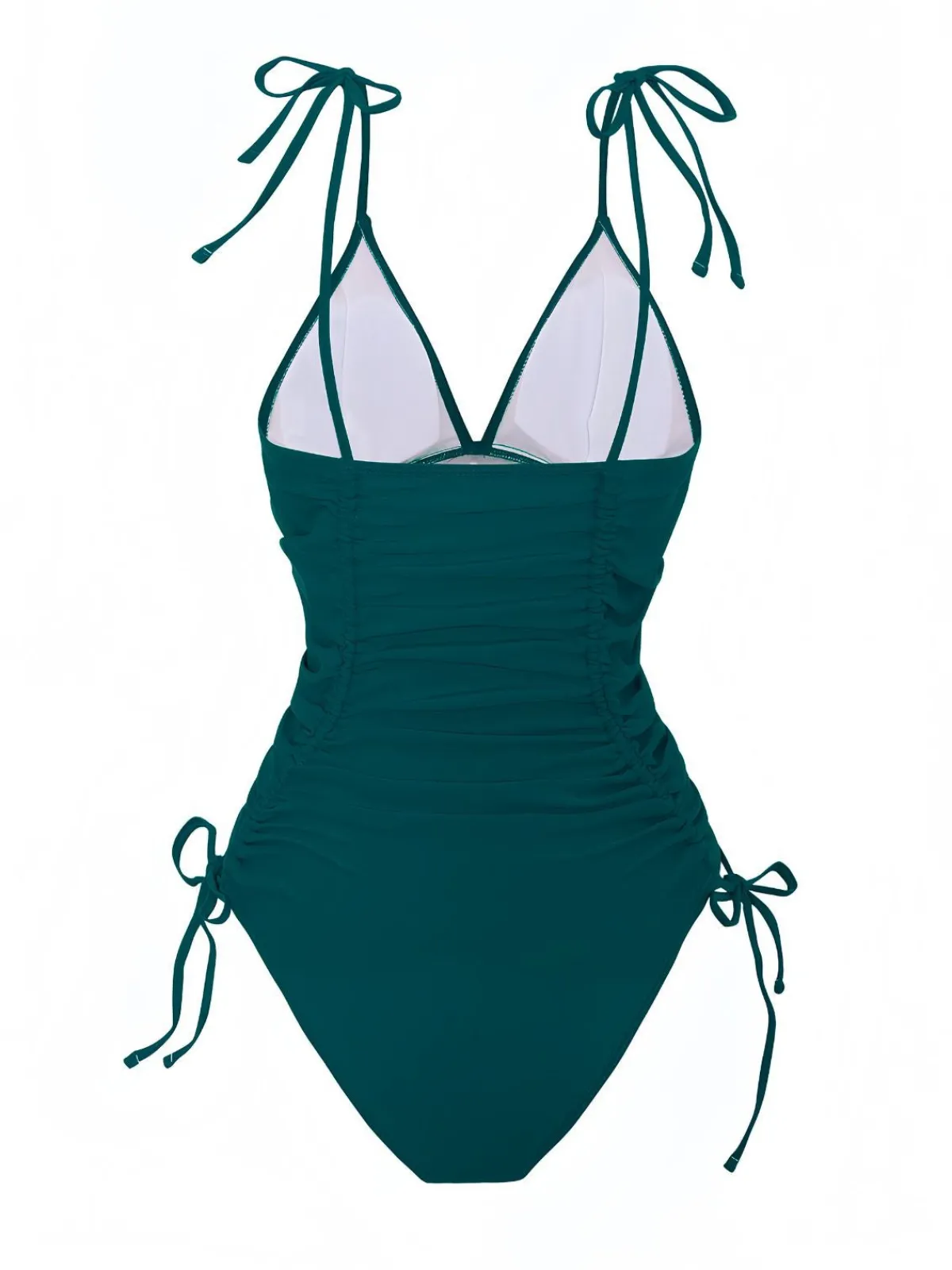Online Retro Stage 1950s Solid V-Neck Ruched One-Piece Swimsuit