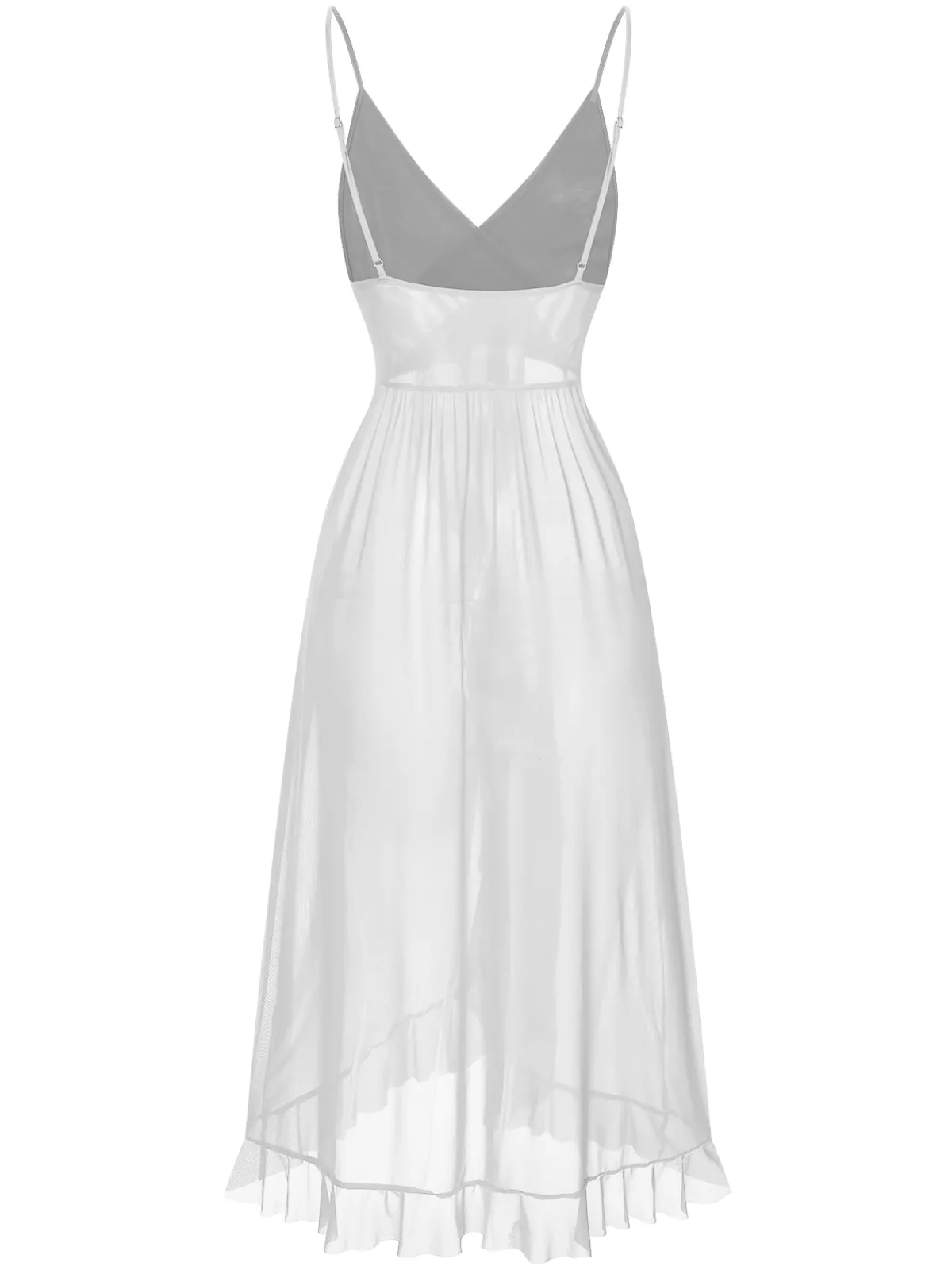 New Retro Stage 1930s Solid V-Neck Ruffle Sheer Nightgown