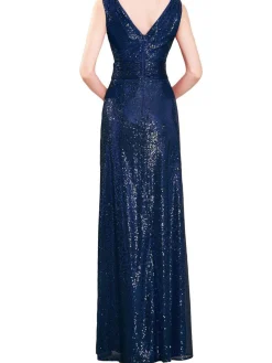 Hot Retro Stage 1930s Solid V-neck Sequins Maxi Dress