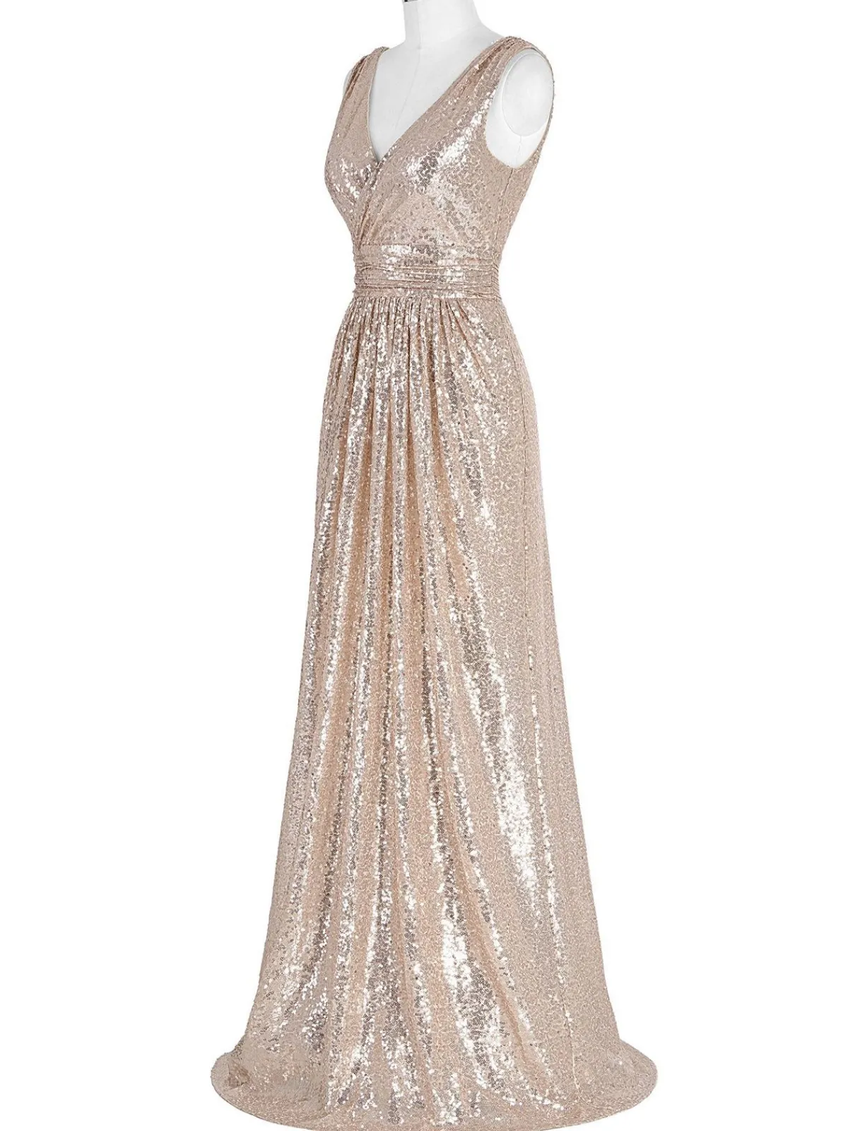 Hot Retro Stage 1930s Solid V-neck Sequins Maxi Dress