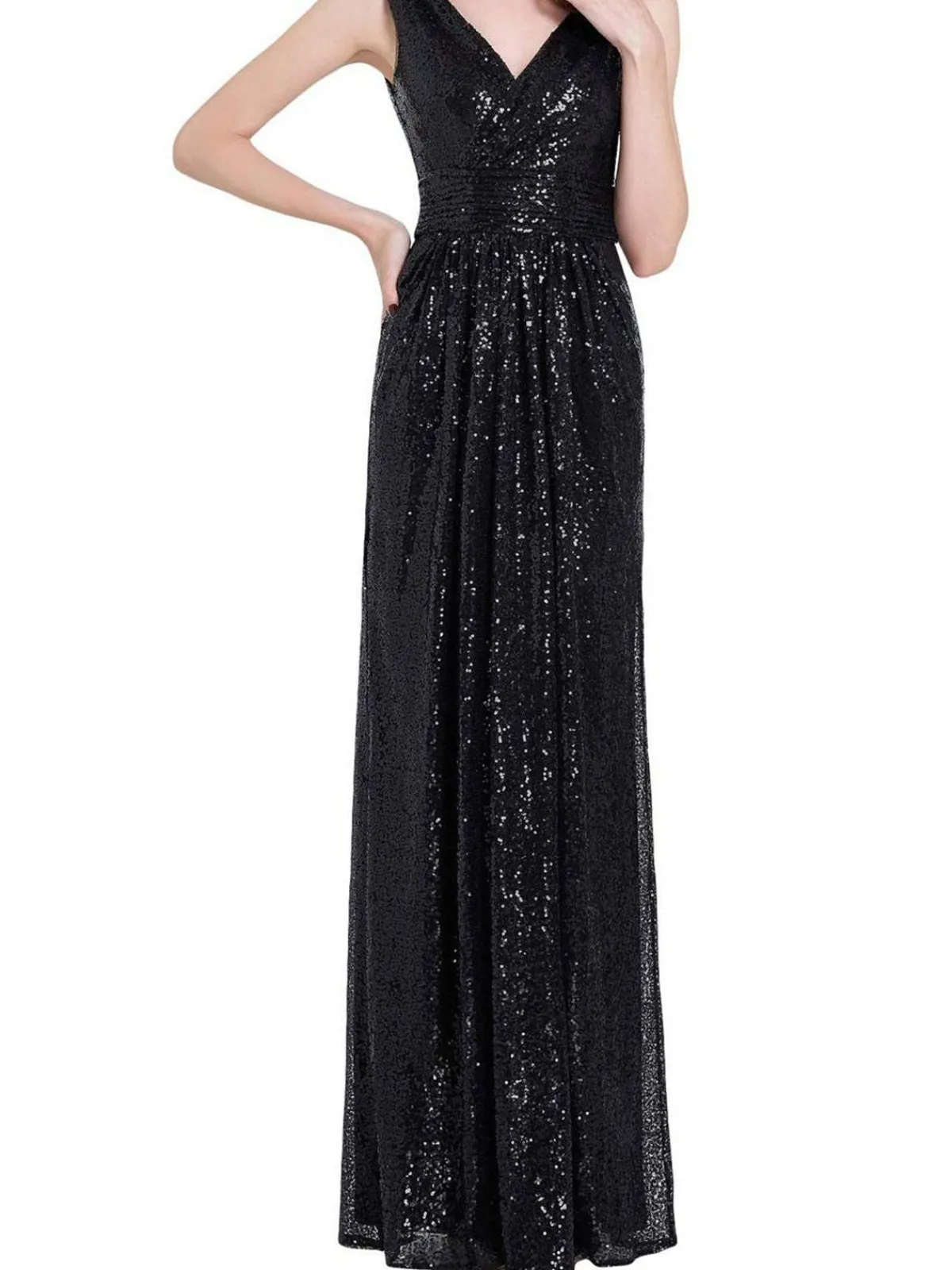 Hot Retro Stage 1930s Solid V-neck Sequins Maxi Dress