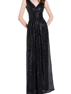 Hot Retro Stage 1930s Solid V-neck Sequins Maxi Dress