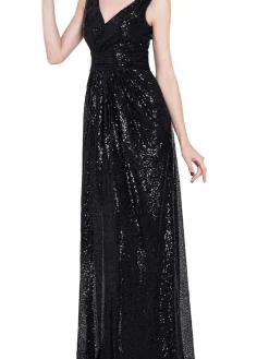 Hot Retro Stage 1930s Solid V-neck Sequins Maxi Dress