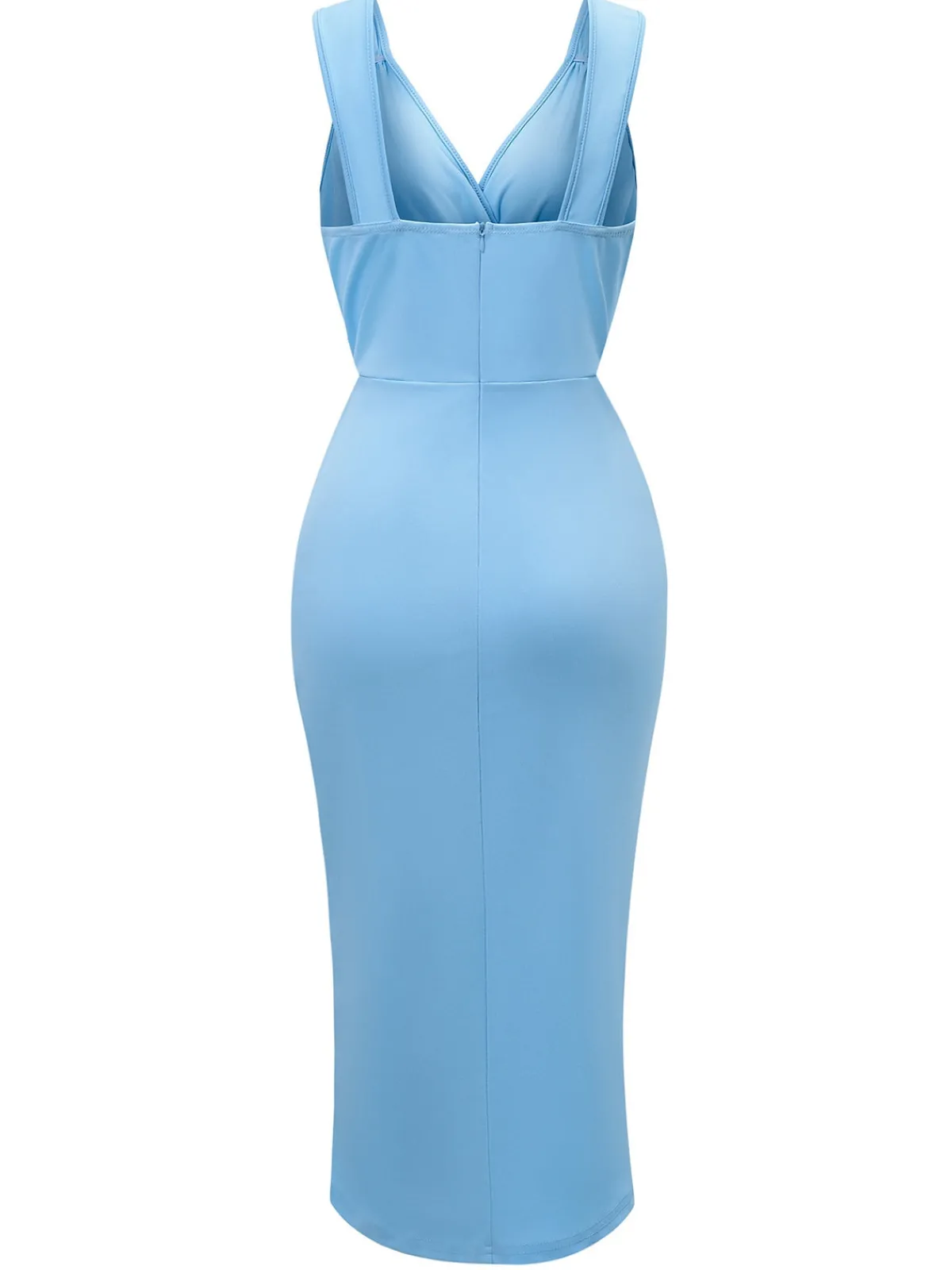 Fashion Retro Stage 1960s Solid V-Neck Side Slit Bodycon Dress