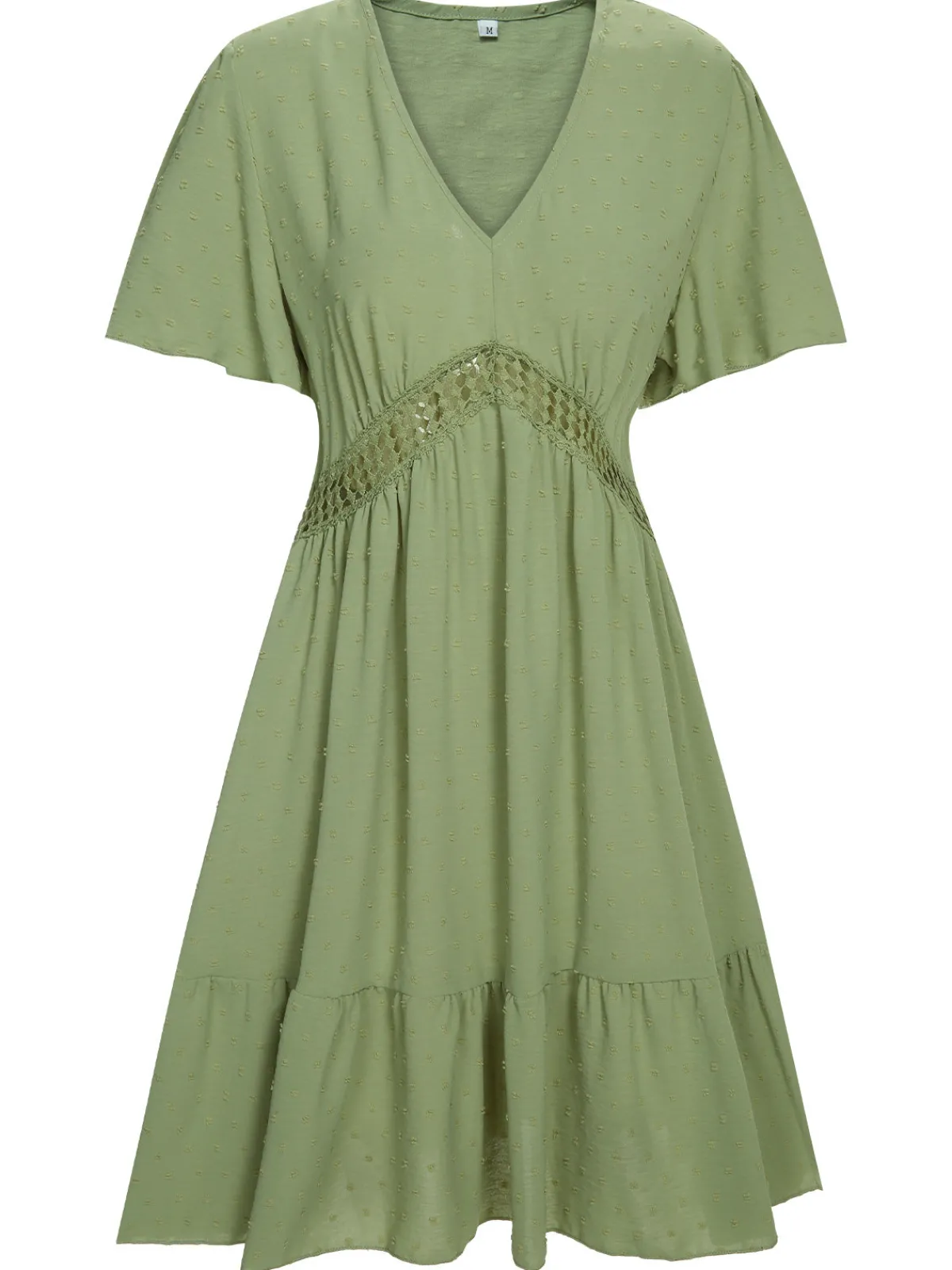 Hot Retro Stage 1970s Solid V-Neck Splicing Lace Flare Dress