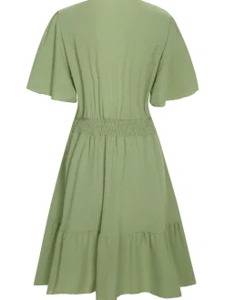 Fashion Retro Stage 1970s Solid V-Neck Splicing Lace Flare Dress
