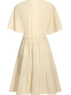 Fashion Retro Stage 1970s Solid V-Neck Splicing Lace Flare Dress