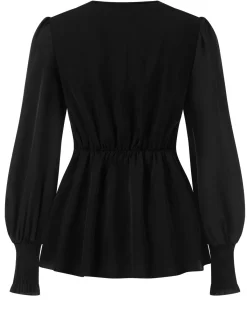 Outlet Retro Stage 1940s Solid V-Neck Waist Tie Blouse
