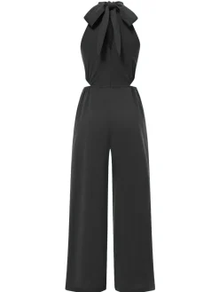 Fashion Retro Stage 1940s Solid Waist Cutout Halter Wide-Leg Jumpsuit