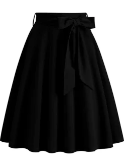 Sale Retro Stage 1950s Solid Waist Tie Swing Skirt