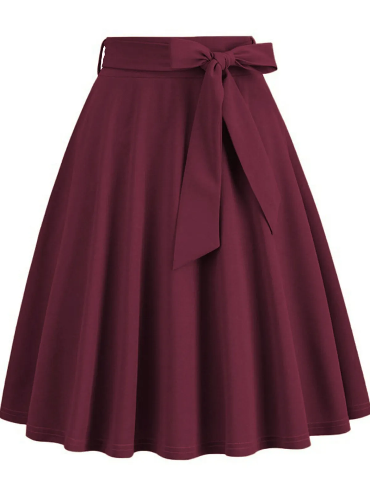 Sale Retro Stage 1950s Solid Waist Tie Swing Skirt