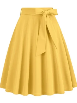 Sale Retro Stage 1950s Solid Waist Tie Swing Skirt