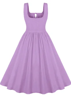 Online Retro Stage 1950s Solid Wide Strap Dress