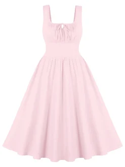 Online Retro Stage 1950s Solid Wide Strap Dress
