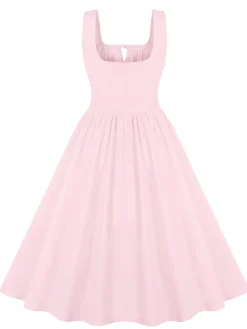 Online Retro Stage 1950s Solid Wide Strap Dress