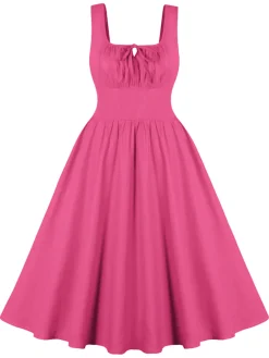 Online Retro Stage 1950s Solid Wide Strap Dress